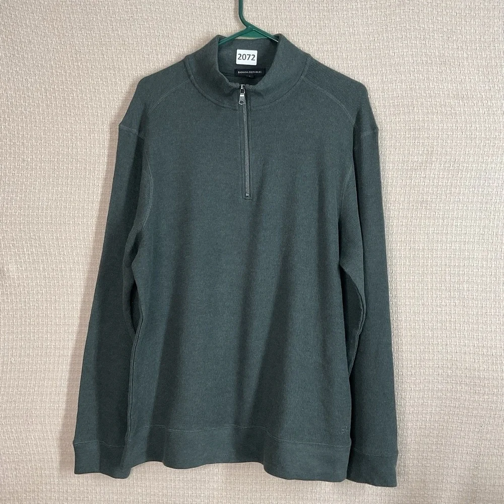 BANANA‎ REPUBLIC Men's Sweater Sz L Forest Green Cotton Blend 1/4 Zip Turtleneck